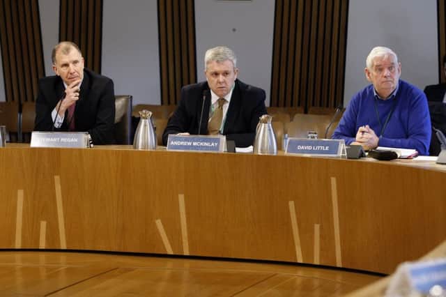 Stewart Regan, Chief Executive; Andrew McKinlay, Chief Operating Officer, Scottish Football Association and David Little, Chief Executive, Scottish Youth Football Association appeared before the Scottish Parliament Health and Sport Committee to give evidence on Child Protection in sport  Pic: Andrew Cowan/Scottish Parliament