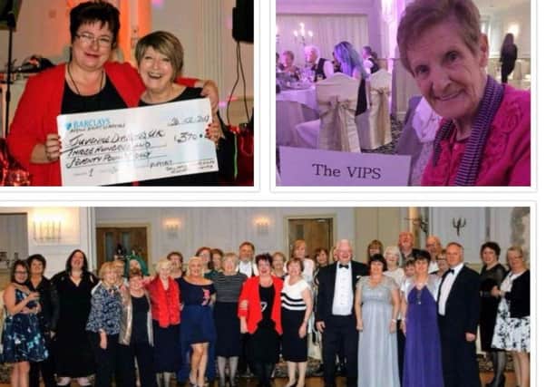 (Clockwise from top left) organiser Hazel McGloin (left) with Liz Burns from Juvenile Diabetes UK, guest of honour Kathy McConnachie and many of the guests at the second annual reunion for Bellshill Maternity staff at Bothwell Bridge Hotel