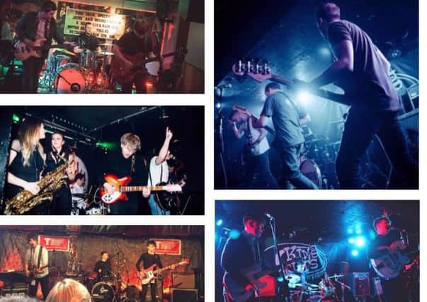 Some of the bands appearing at Motherwell Makes Music: (clockwise from top left) Caulder, Alburn, Weekend Debt, Dogtooth and The Begbies