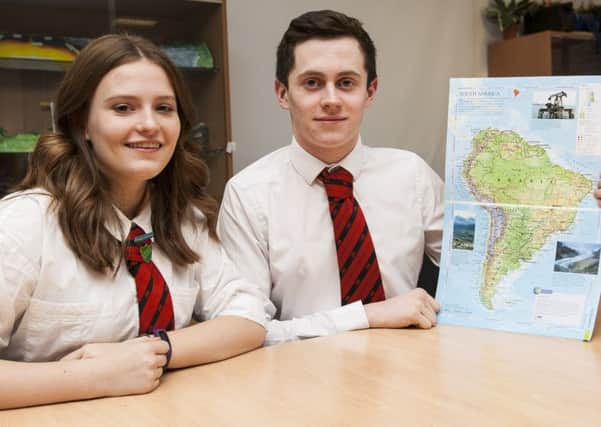 Lesmahagow High School Pupils Luana McAtear and Oliver Heaney who are fundraising to work overseas.  Picture Sarah Peters.
