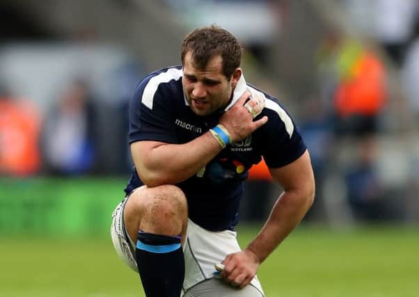 Fraser Brown during Scotland's heavy loss to England in the Six Nations. Picture: Getty