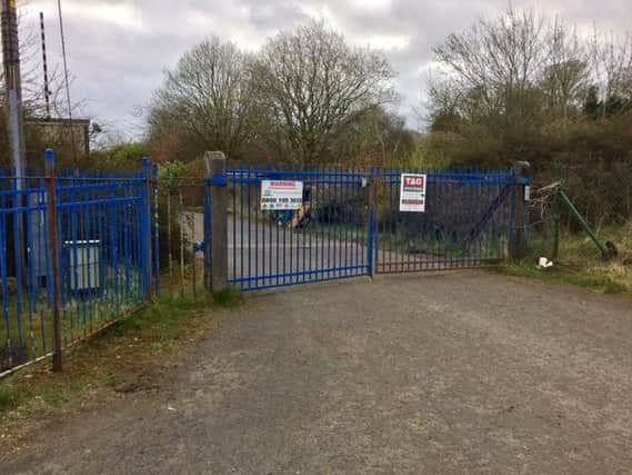Entrance to the former dye works, the site of illegal waste tip and fly infestation