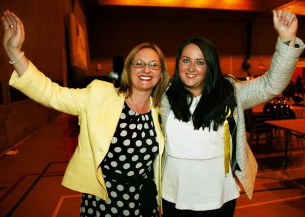 MPs Angela Crawley and Dr Lisa Cameron in 2015 election victory
