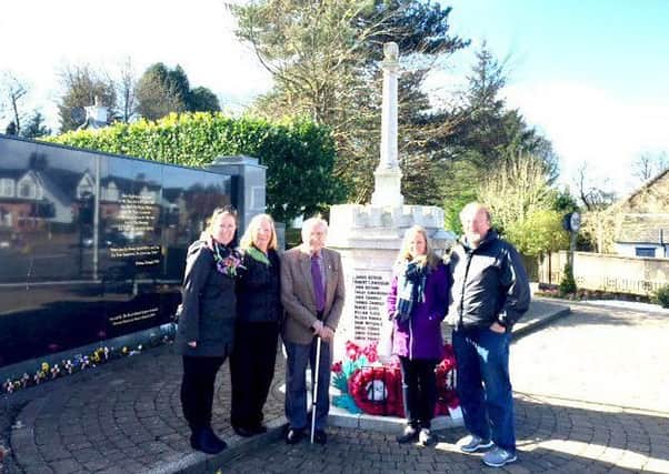 The Vickery family pictured at the Newton Mearns War Memorial. Third from left is David Arthur, a school friend of Sheilas father.