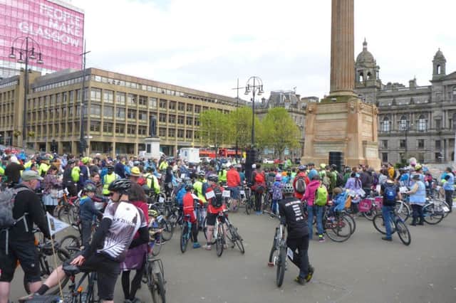 Cyclists gather in George Square. Picture courtesy of Denise Marshall.