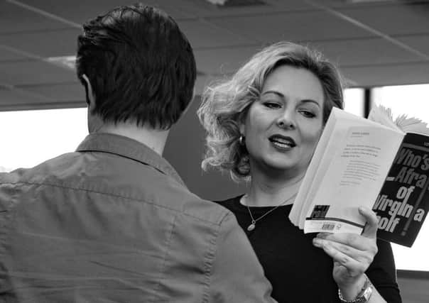Sara Stewart and Paul Albertson in rehearsal for Who's Afraid of Virginia Woolf.
