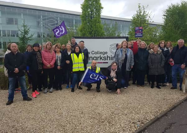 Lecturers outside Motherwell campus
