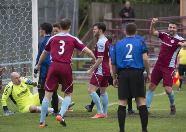 Celebrations as skipper Terry Hewitt scores Cumbernauld's second (pic by Craig Halkett)