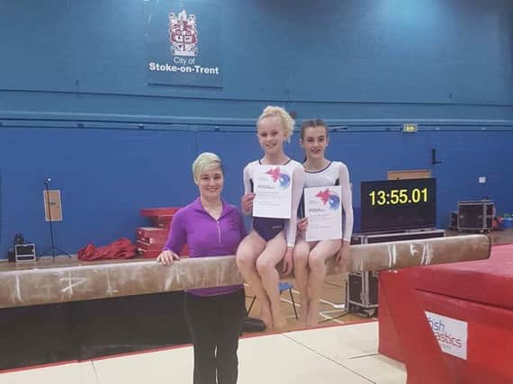 Dynamic coach Becki Campbell with Taylor Richardson (centre) and Ellie Patrick after their fine performances in Stoke-on-Trent (Submitted pic)