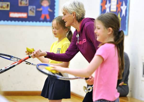 Killermont pupils get some tennis tips from Judy Murray (pic by Emma Mitchell)