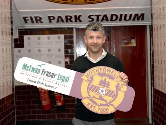 Stephen Robinson promotes Motherwell's new main sponsor McEwan Fraser Legal (Pic by Alan Watson)
