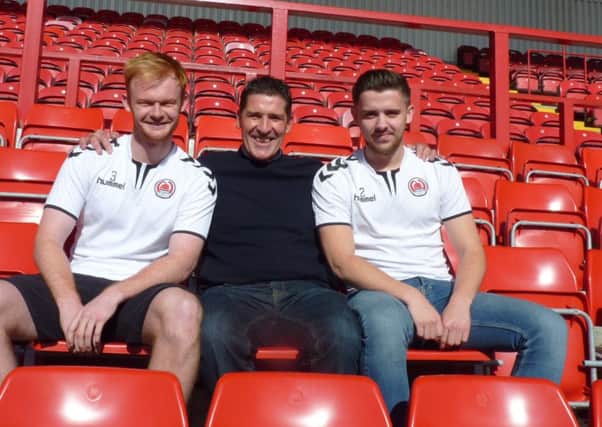 Clyde boss Jim Chapman with new signings Jack Breslin (left) and Jordan Stewart (pic courtsey of Clyde FC)