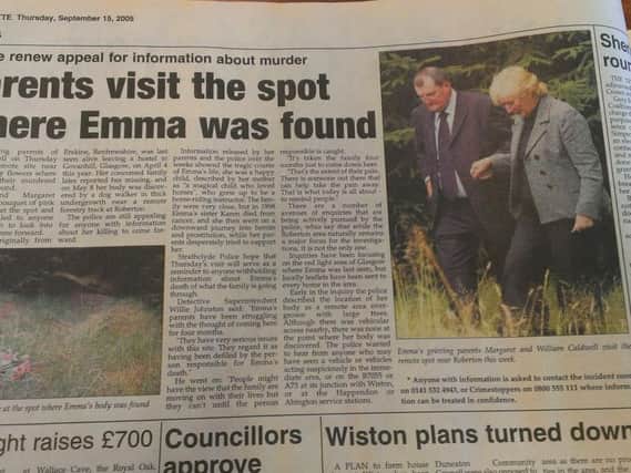Emma's parents visited the spot in Roberton where her body was found.