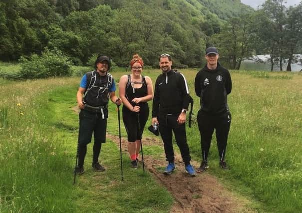 Megan O'Donnell with (l-r) Simon Donnelly, Jackie McNamara and Jordan Moore as they tackle the West Highland Way Pic: Facebook
