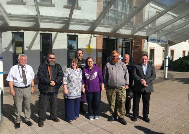 Members of Bikers Against Bullies took time out from their journey to the Highlands to meet staff at Wishaw General along with Motherwell and Wishaw MSP Clare Adamson and local councillors