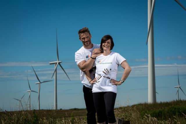 Lisa with fitness expert Jessie Pavelka at the special training session staged at Eagleshams Whitelee windfarm