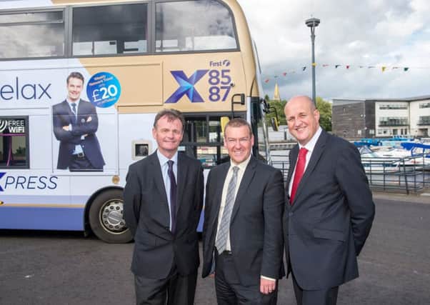 FREE FIRST USE

First launch new routes between Glasgow City Centre and East Dunbartonshire.

L-R Councillor Jim Gibbons, First Glasgow MD Andrew Jarvis, Councillor Alan Moir.

Lenny Warren / Warren Media
07860 830050  01355 229700
lenny@warrenmedia.co.uk
www.warrenmedia.co.uk

All images Â© Warren Media 2017. Free first use only for editorial in connection with the commissioning client's  press-released story. All other rights are reserved. Use in any other context is expressly prohibited without prior permission.