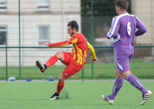 Jamie Hunter fires home Rossvale's second against Thorniewood