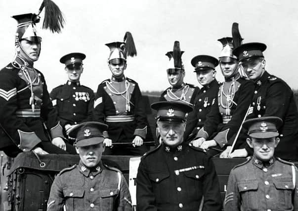 Lanarkshire Yeomanry in the early 20th century - some wearing the archaic Uhlan style of cavalry uniform that would soon give way to plain khaki field dress.