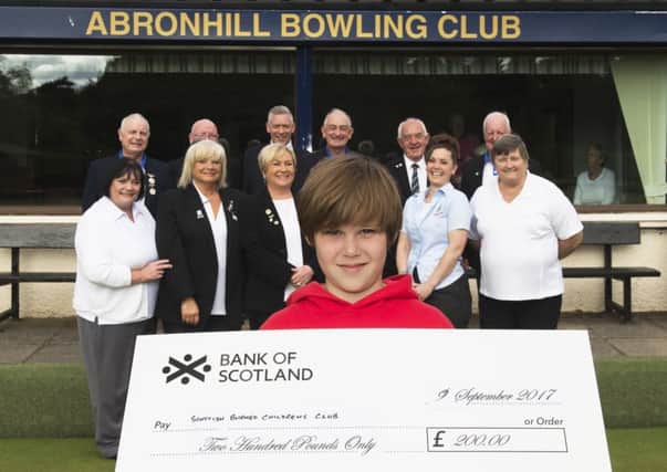 FH Abronhill Bowling Club Cheque Presentation 09/09/2017   BACK L/RGus Brown,George Ferguson,Andrew McLeod,Drew Parker, Jackie Rae FRONT Katie McColl,Mags Butler,Alexis Brown,Amy McCabe,Sandra Pate and Ben McCabe with cheque