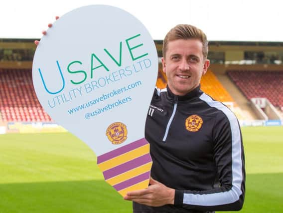 Motherwell winger Elliott Frear promotes Usave Utility Brokers as the club's new short sponsors