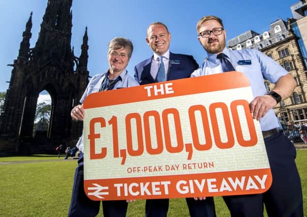 The ScotRail Alliance is giving away Â£1 million worth of off-peak tickets to destinations across Scotland. Pictured (fron left) are Fiona Nicol, Scotrail Managing Director Alex Hynes and Ivelin Bilcher.