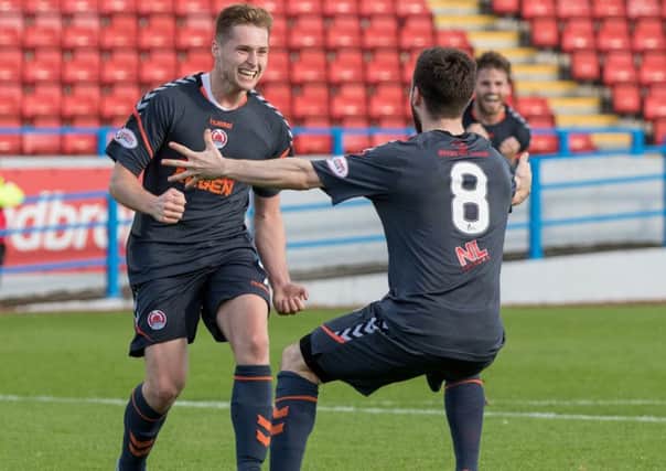 Barry Cuddihy is congratulated after his winning strike at Stirling (pic by Paul Cram)