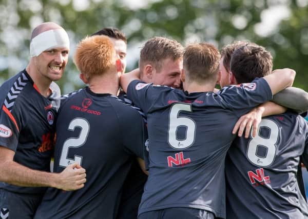 Clyde celebrate after scoring at Stirling