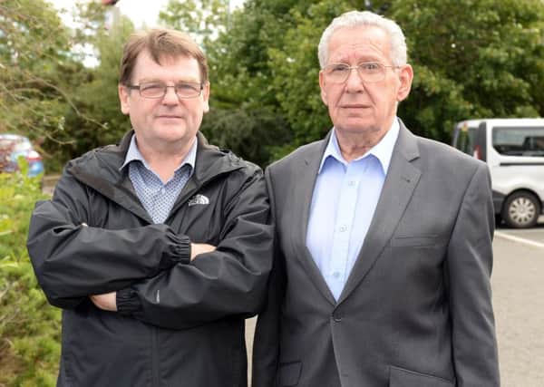 Bellshill Community Council members John Devlin, left, and Joe Gorman have raised concerns over finances with officials at North Lanarkshire Council
