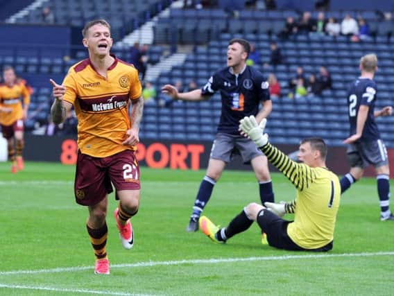 Craig Tanner is pictured after scoring one of Motherwell's goals in the 5-1 hammering of Queen's Park in the Betfred Cup group stages back in July (Pic by Alan Watson)