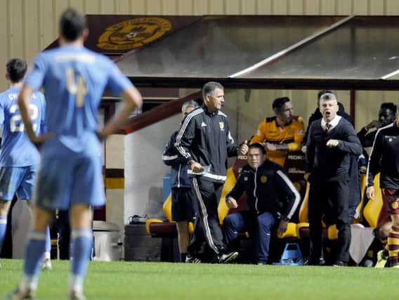 Motherwell manager Stephen Robinson is pictured after being angered by a late foul by Aberdeen's Ryan Christie (Pic by Michael Gillen)