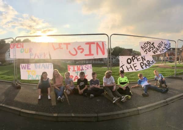 Youngsters from Vesuvius Drive held a protest to get the new play park opened