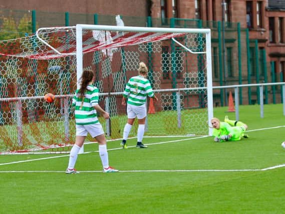 Noelle Murray's shot hits the back of the Celtic net (Pic by Tommy Hughes)