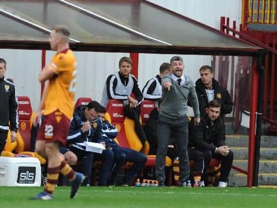 Stephen Robinson barks orders to his troops during Saturday's 1-0 home defeat by Hibernian (Pic by Angie Isac)