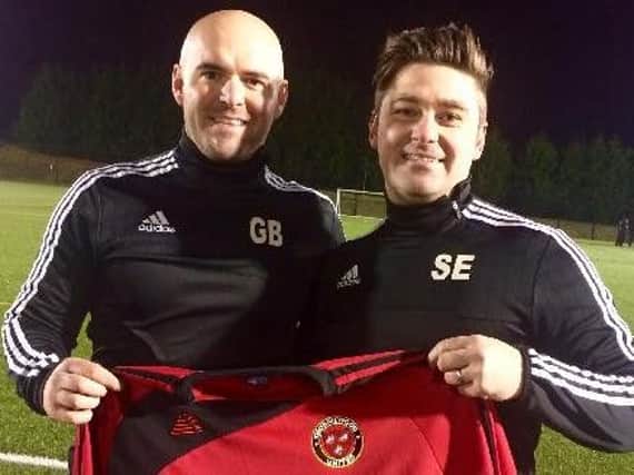 Thorniewood manager Gerry Bonham (left) and his assistant Stuart Easton masterminded a Scottish Junior Cup upset on Saturday