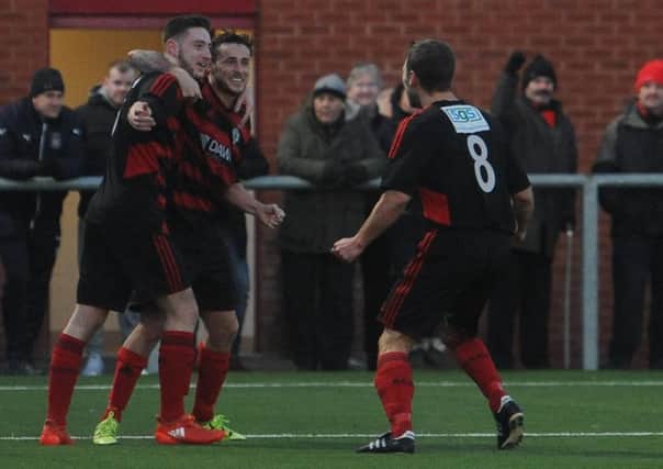 Rob Roy celebrate after Kevin Watt's last-gasp winner (pic by Jamie Forbes).