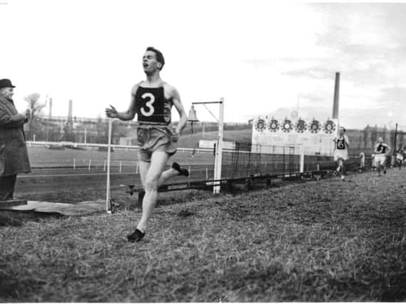 John Prior is pictured crossing the finishing line when romping to victory in the 1956 half mile at Powderhall