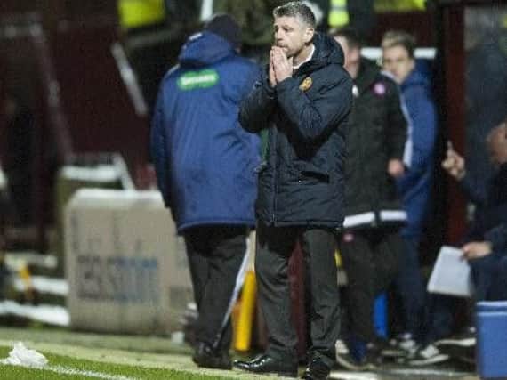 Motherwell manager Stephen Robinson watches the Accies match from the touchline (Pic by Angie Isac)