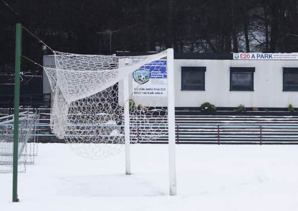 A snow-covered Guy's Meadow on Saturday saw Cumbernauld's tie with Newtongrange called off (pic by Craig Halkett).