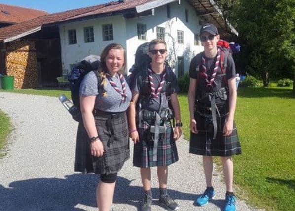 Kaitlyn Crombie, Christopher McCann, and Matthew Boyle of 1st Bellshill and Mossend Scouts on their expedition through Germany and Austria