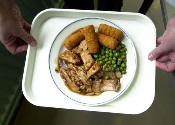 PIC BY ESME ALLEN FOR NEWS 
CHICKEN CHASSEUR WITH PEAS AND POTATO CROQUETTES A TYPICAL MEAL AT JAMES GILLESPIES'S HIGH SCHOOL