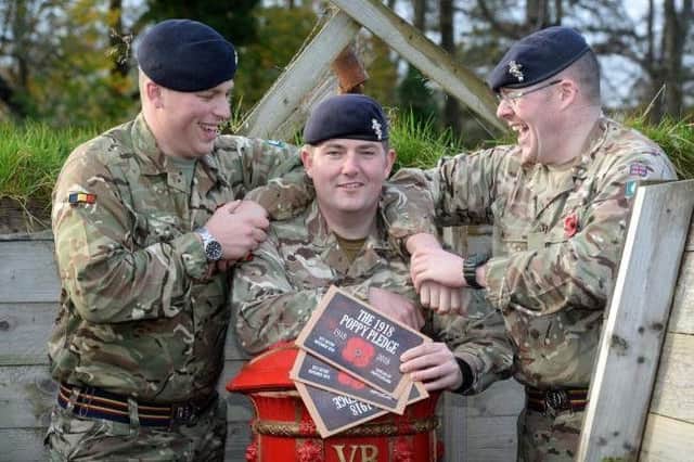 Actors Sam Duncane and Jake Morgan from West End production The Wipers Times joined current serving soldiers  to support the PoppyScotland appeal.