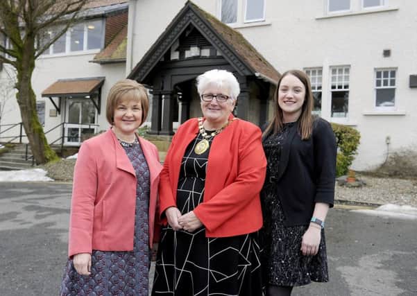 North Lanarkshire provost Jean Jones at Strathcarron Hospice with  director of nursing Marjory Mackay and business development fundraiser Claire MacDonald