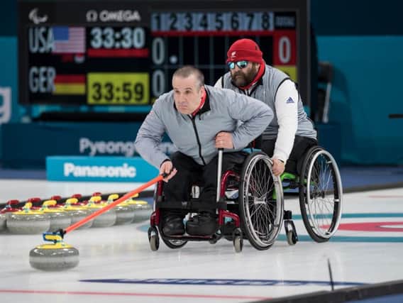 Bob McPherson in Paralympic action in South Korea this week (Submitted pic)