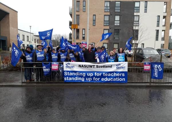 Striking East Dunbartonshire teachers pictured this morning (Tuesday).
