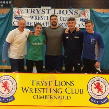 Tryst Lions Commonwealth Games representatives Steven McKeown, Sarah McDaid, Joe Hendry, Ross Connelly and Lee McKeown