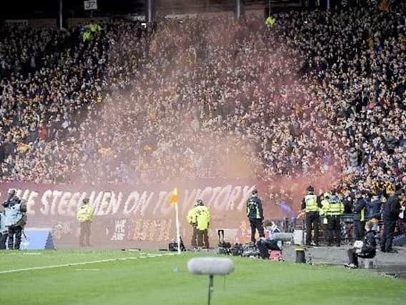The scene at the Motherwell fans' end during their last Hampden semi-final, a memorable 2-0 Betfred Cup victory over Rangers in October (Pic by Michael Gillen)