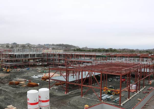 The steel frame of the new Cumbernauld Academy, which will also house the theatre, has been completed
