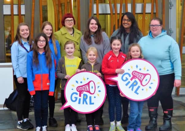 Launch of Citizen Girl...Emma Ritch and Talat Yaqoob from Women 50:50 join up with Girlguiding Scotland members to launch their 2018 campaign.