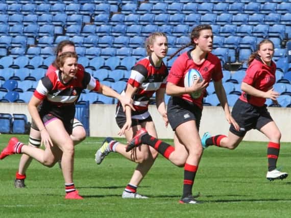 Rachel Phillips outsprints the Stirling defence on her way to scoring for Biggar (Pic by Nigel Pacey)